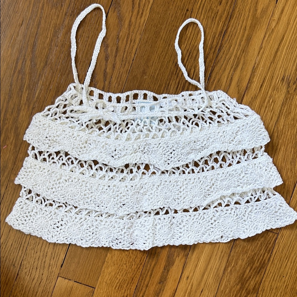 Girls White Crochet Tank Top - Lightweight Women's Summer Top